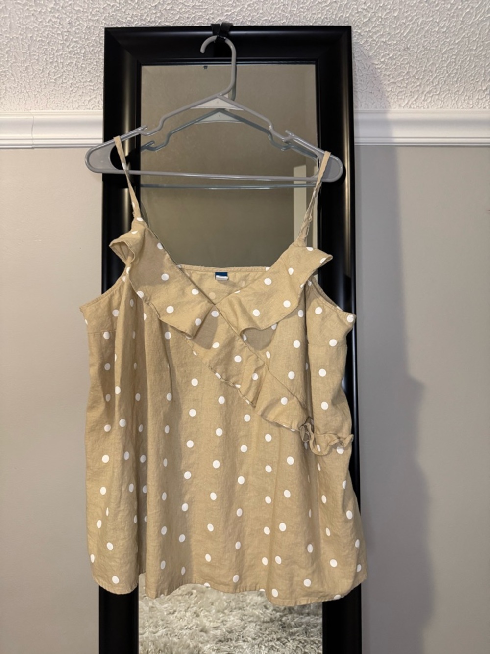 Old Navy Beige Polka Dot Ruffle Cami — White Dots
